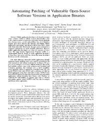 Automating Patching of Vulnerable Open-Source Software Versions in Application Binaries