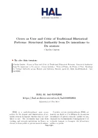 Cicero As User and Critic of Traditional Rhetorical Patterns: Structural Authority from De Inuentione to De Oratore Charles Guérin