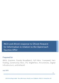 INCA and Altnet Response to Ofcom Request for Information in Relation to the Openreach Equinox Offer