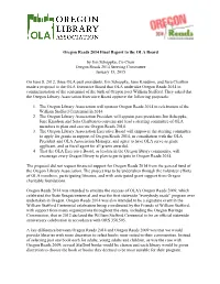Oregon Reads 2014 Final Report to the OLA Board by Jim Scheppke