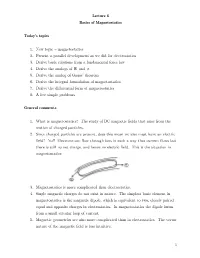 Lecture 6 Basics of Magnetostatics