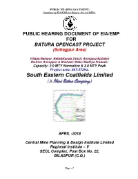 PUBLIC HEARING DOCUMENT of EIA/EMP for BATURA OPENCAST PROJECT (Sohagpur Area)
