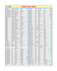 Train Name Index Train Name Train No