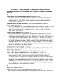AUTHORS and ARTICLES INDEX—2015 KNIGHT TEMPLAR