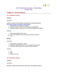 Intermediate Answer Key Chapter 21: Acids and Bases