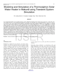 Modeling and Simulation of a Thermosiphon Solar Water Heater in Makurdi Using Transient System Simulation