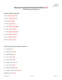Naming Compounds Practice Problems KEY Naming Simple Ionic Compounds