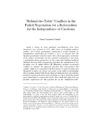 “Behind-The-Table” Conflicts in the Failed Negotiation for a Referendum for the Independence of Catalonia