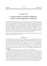 Christian Insights Into Plotinus' Metaphysics and His Concept Of
