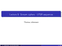 Lecture 8: Stream Ciphers - LFSR Sequences