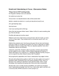 Email and Calendaring in Focus - Discussion Notes