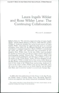 Laura Ingalls Wilder and Rose Wilder Lane: the Continuing Collaboration