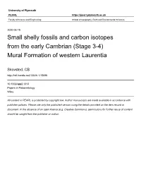 Small Shelly Fossils and Carbon Isotopes from the Early Cambrian (Stage 3-4) Mural Formation of Western Laurentia