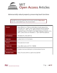 Adversarially Robust Property-Preserving Hash Functions