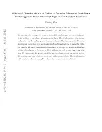 Differential Operator Method of Finding a Particular Solution to an Ordinary Nonhomogeneous Linear Differential Equation with Constant Coefficients