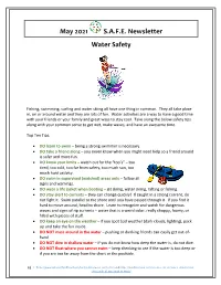 May 2021 S.A.F.E. Newsletter Water Safety