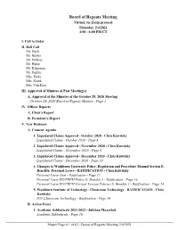 Board of Regents Meeting Virtual, Via Zoom Protocol Thursday, 2/4/2021 4:00 - 6:00 PM CT