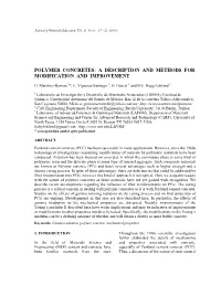 Polymer Concretes: a Description and Methods for Modification and Improvement