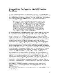 Subjects Matter: the Repeating Alternative and the Expat Gaze