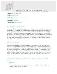 Summer Internship Overview Position: GHC Summer Intern