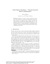 Math Object Identifiers – Towards Research Data in Mathematics