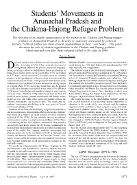 Students' Movements in Arunachal Pradesh and the Chakma-Hajong