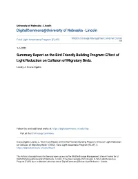 Summary Report on the Bird Friendly Building Program: Effect of Light Reduction on Collision of Migratory Birds