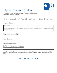 The Origins of Euler's Early Work on Continued Fractions