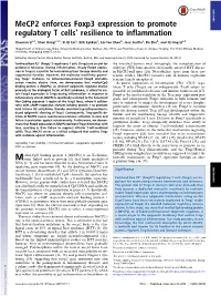 Mecp2 Enforces Foxp3 Expression to Promote Regulatory T