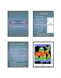 Density and Stratification Density of Water Ocean Surface Temperature