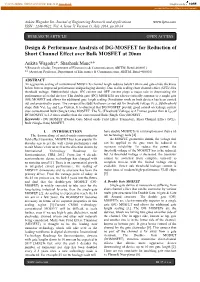 Design & Performance Analysis of DG-MOSFET for Reduction of Short