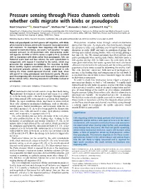 Pressure Sensing Through Piezo Channels Controls Whether Cells Migrate with Blebs Or Pseudopods