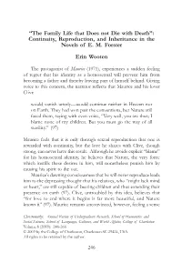 “The Family Life That Does Not Die with Death”: Continuity, Reproduction, and Inheritance in the Novels of E