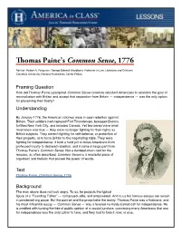 Thomas Paine's "Common Sense" – a Close Reading Guide