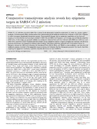 Comparative Transcriptome Analysis Reveals Key Epigenetic Targets in SARS-Cov-2 Infection