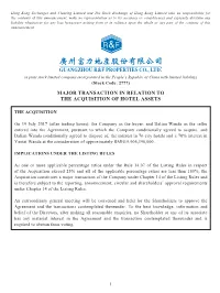 Major Transaction in Relation to the Acquisition of Hotel Assets