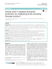 Sorting Nexin-4 Regulates Β-Amyloid Production by Modulating Β-Site
