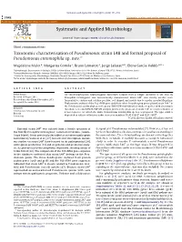 Taxonomic Characterisation of Pseudomonas Strain L48 and Formal Proposal Of