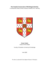 The Complex Construction of Multilingual Identity: a Comparative Study in Three European Contexts of L3+ Learning