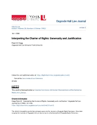 Interpreting the Charter of Rights: Generosity and Justification