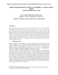 Resolving Resource Conflict in Nigeria: a Case of Akwa Ibom and Cross River States