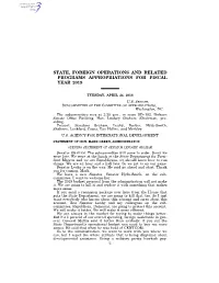 State, Foreign Operations and Related Programs Appropriations for Fiscal Year 2019