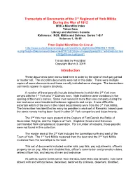 Transcripts of Documents of the 3Rd Regiment of York Militia During The
