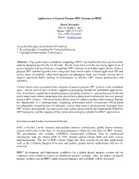 Application of General Purpose HPC Systems in HPEC David Alexander