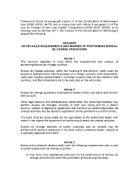 Decision on Detailed Requirements and Manner of Performing Bureau De Change Operations