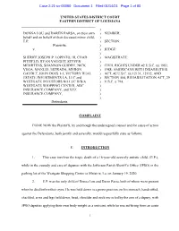 DONNA LOU and DAREN PARSA, on Their Own ) NUMBER: Behalf and on Behalf of Their Deceased Minor Child, ) E.P