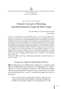 Generic Concept of Meaning and Hermeneutical Logic by Hans Lipps