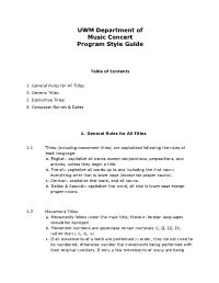 UWM Department of Music Concert Program Style Guide