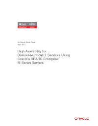 High Availability for Business-Critical IT Services Using Oracle's SPARC