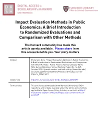 Impact Evaluation Methods in Public Economics: a Brief Introduction to Randomized Evaluations and Comparison with Other Methods
